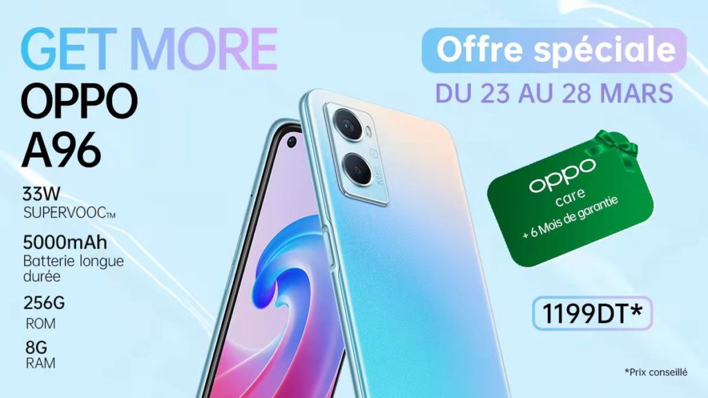 OPPO A96 « Get More » est disponible sur le marché tunisien