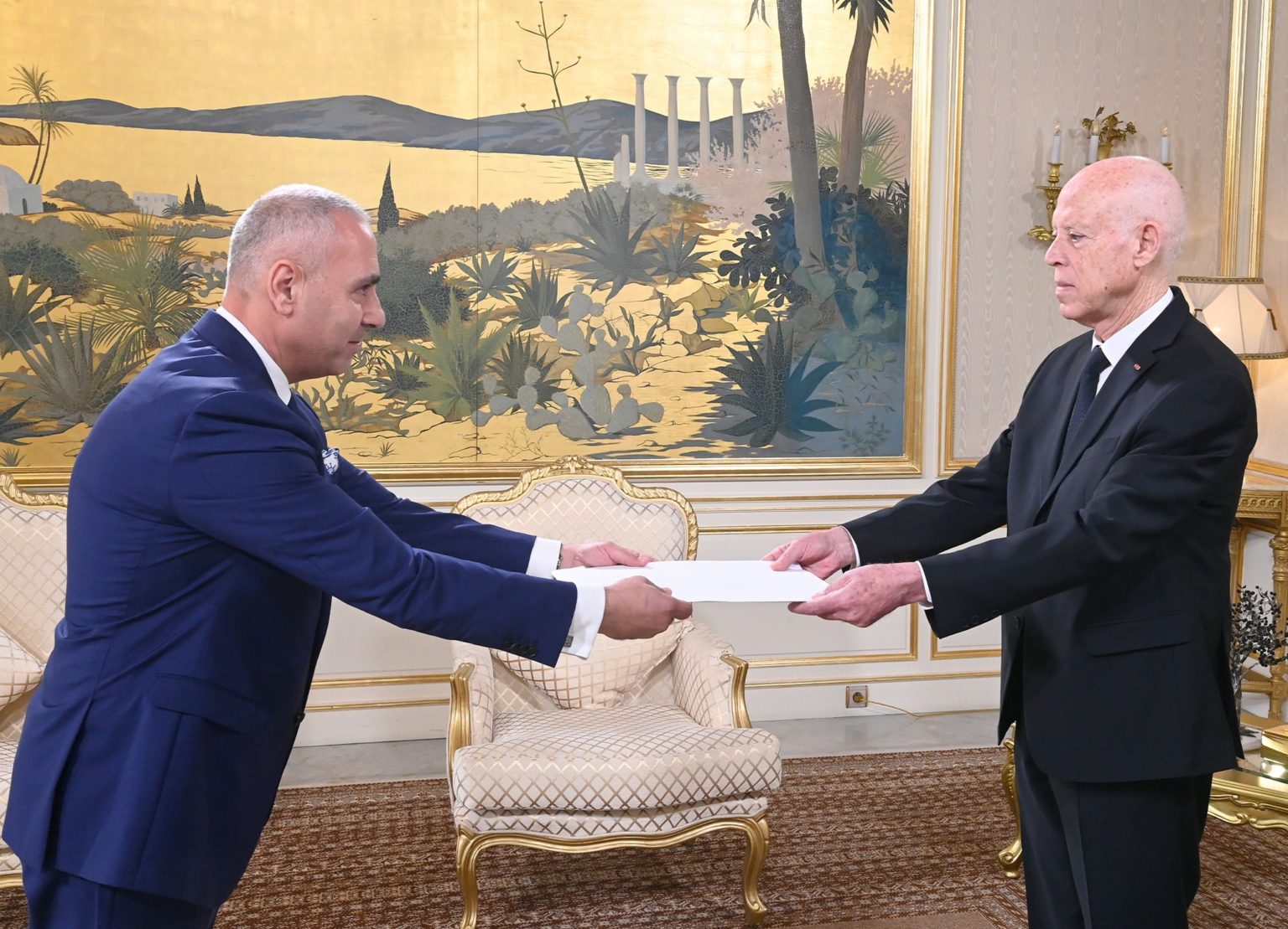 Cérémonie d’accréditation de trois nouveaux ambassadeurs au Palais de Carthage